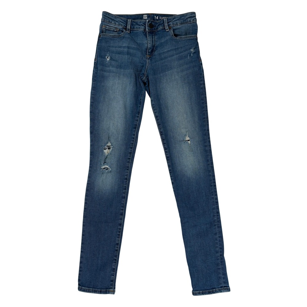 GAP Girls Super Skinny Jeans Size 14 Adjustable Blue Stretch Distressed‎ Denim